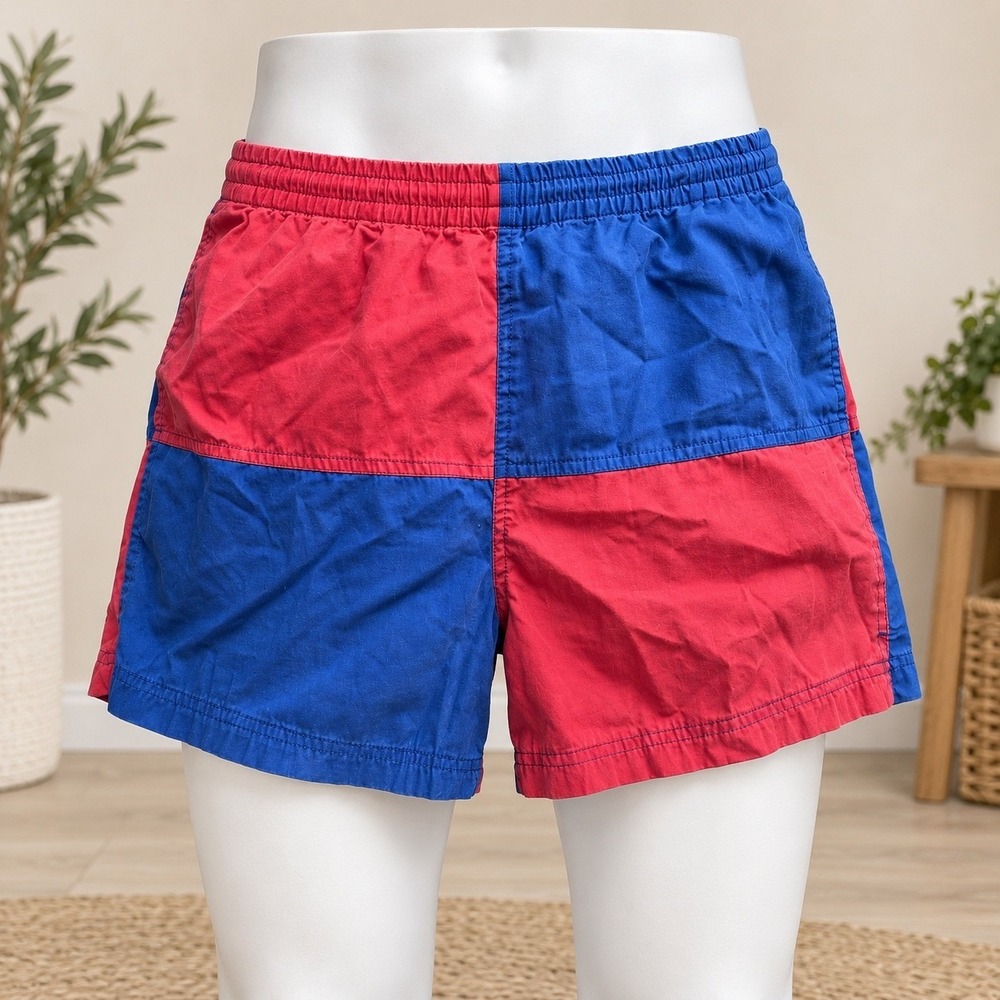 Athletic Works Mens Red Blue Colorblock Mesh Lined Swim Trunks Size Medium
